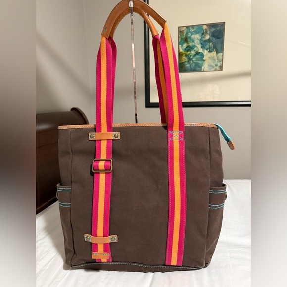 Chic Brown Tote with Pink and Orange Accents - Picture 2 of 8